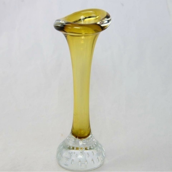 Art Glass Bud Vase Large Controlled Bubbles Ground Base Vintage - Picture 7 of 7